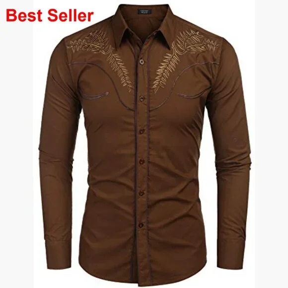 Cotton Western Embroidered Button Down Shirt Long Sleeve Casual